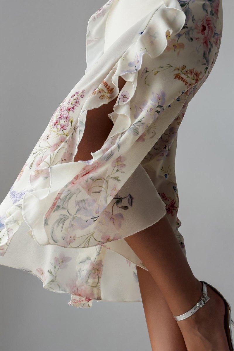 Φόρεμα Μίντι Με Βολάν Και Τιράντες Naomi, Με Φλοράλ Ντεκολτέ