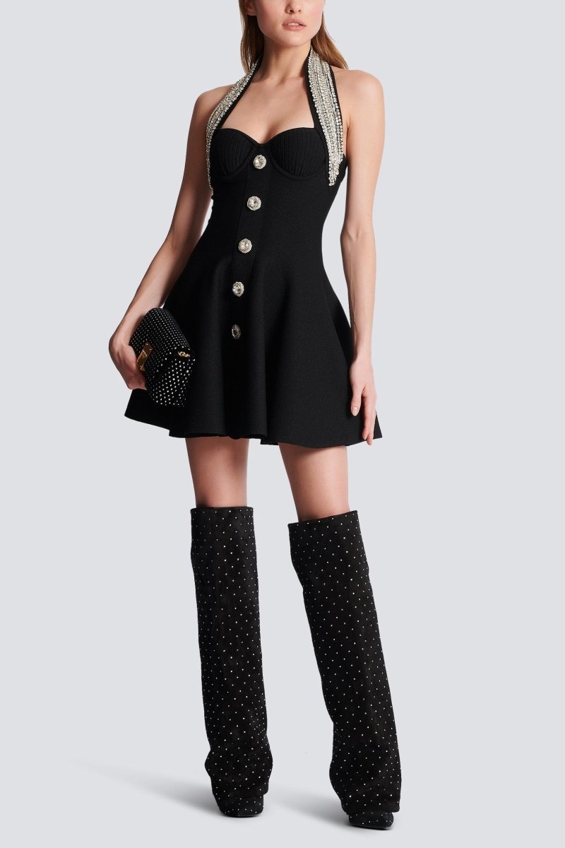 Μίνι Πλεκτό Φόρεμα Patricia Crystal Stone Με Τιράντες Και Λαιμόκοψη Halter