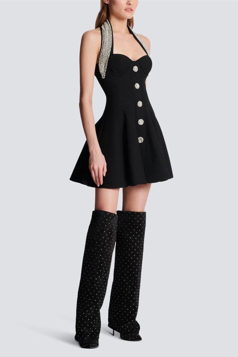 Μίνι Πλεκτό Φόρεμα Patricia Crystal Stone Με Τιράντες Και Λαιμόκοψη Halter