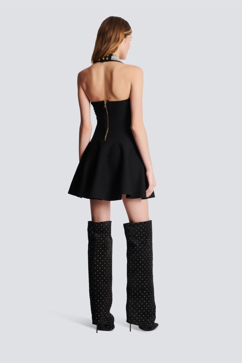 Μίνι Πλεκτό Φόρεμα Patricia Crystal Stone Με Τιράντες Και Λαιμόκοψη Halter