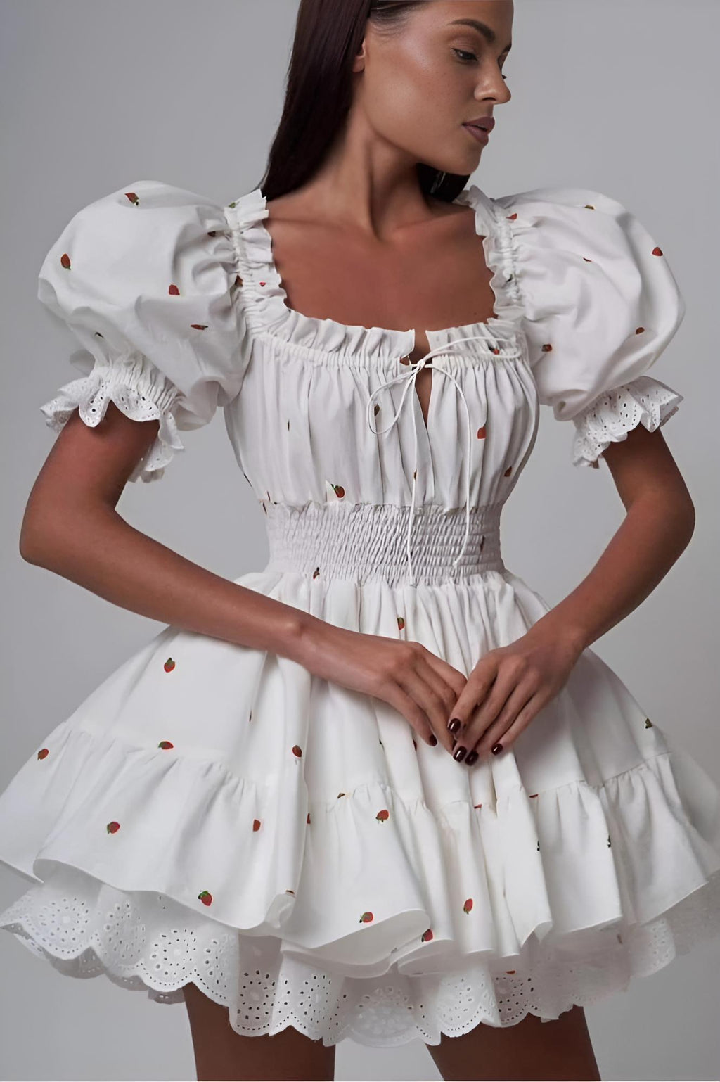 Μίνι Φόρεμα Rebecca Με Κεράσι Και Φουσκωτά Μανίκια