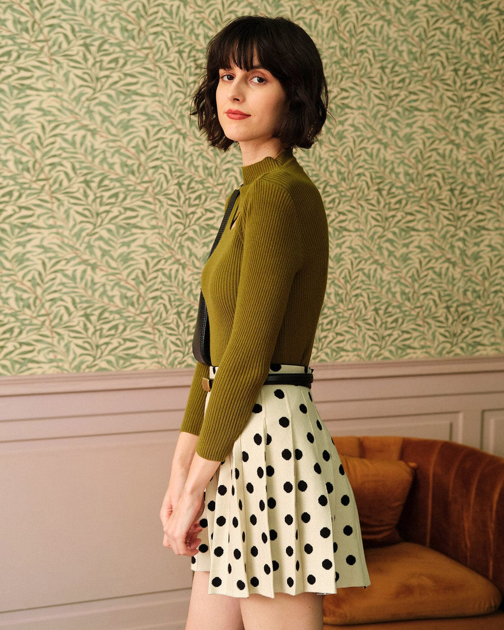 Πράσινο Πλεκτό Τοπ Με Κοψίματα Και Γιακά Στο Μισό Μέρος