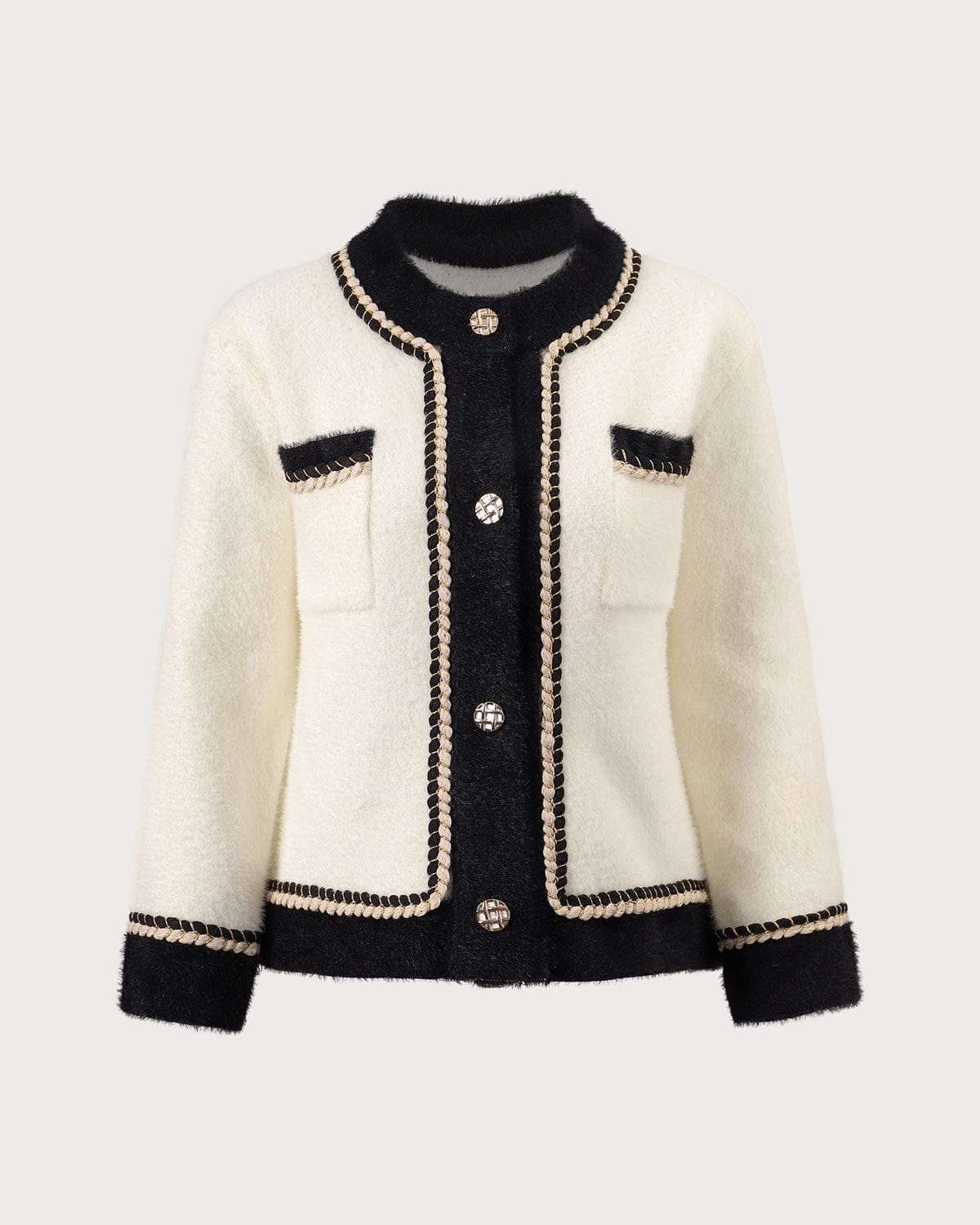 Μπεζ Ζακέτα Με Στρογγυλή Λαιμόκοψη Σε Χρωματικό Μπλοκ