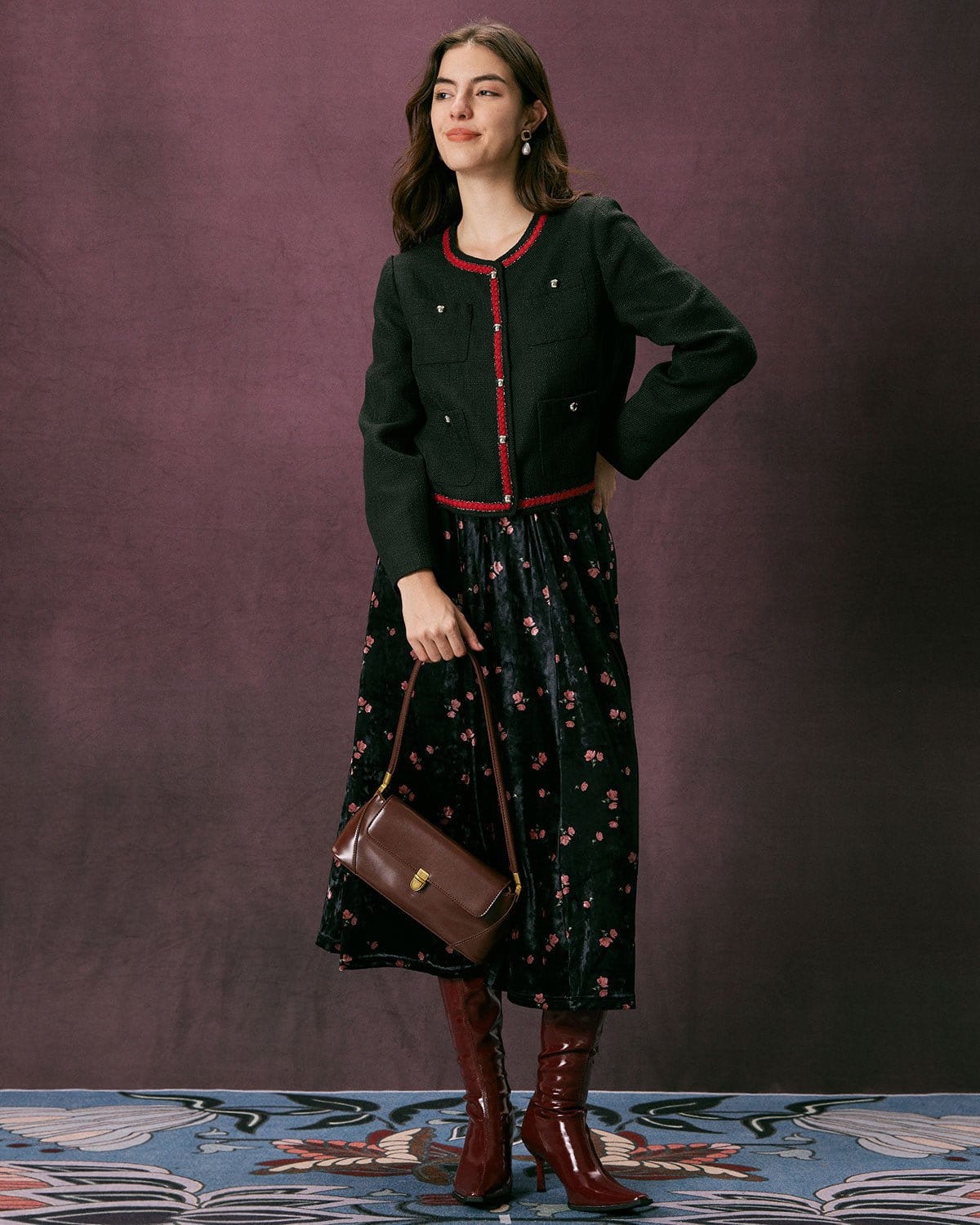 Μαύρο Μπουφάν Από Τουίντ Με Κουμπιά Και Χρωματικά Μπλοκ