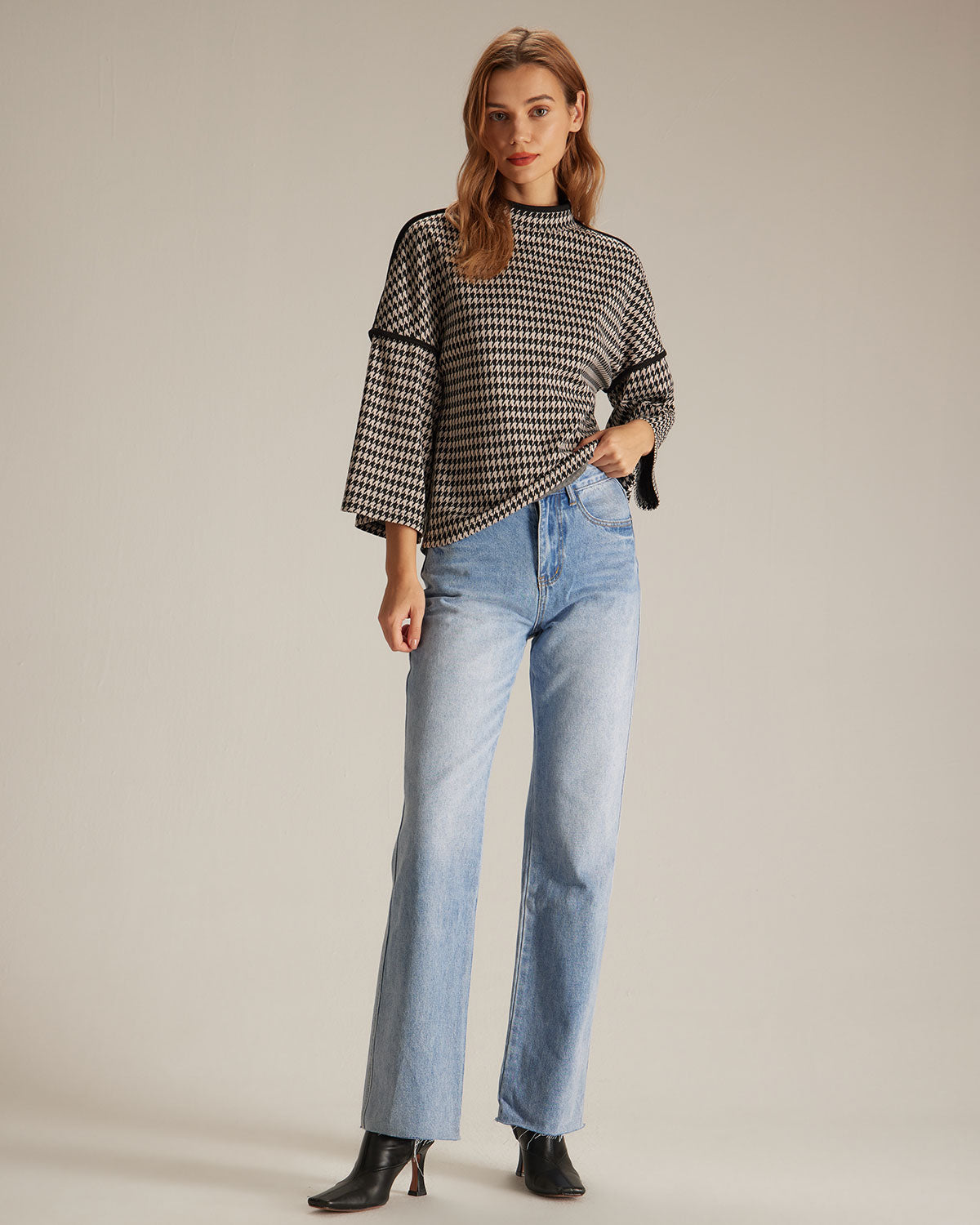 Μαύρο Καρό Φούτερ Με Ψηλό Γιακά