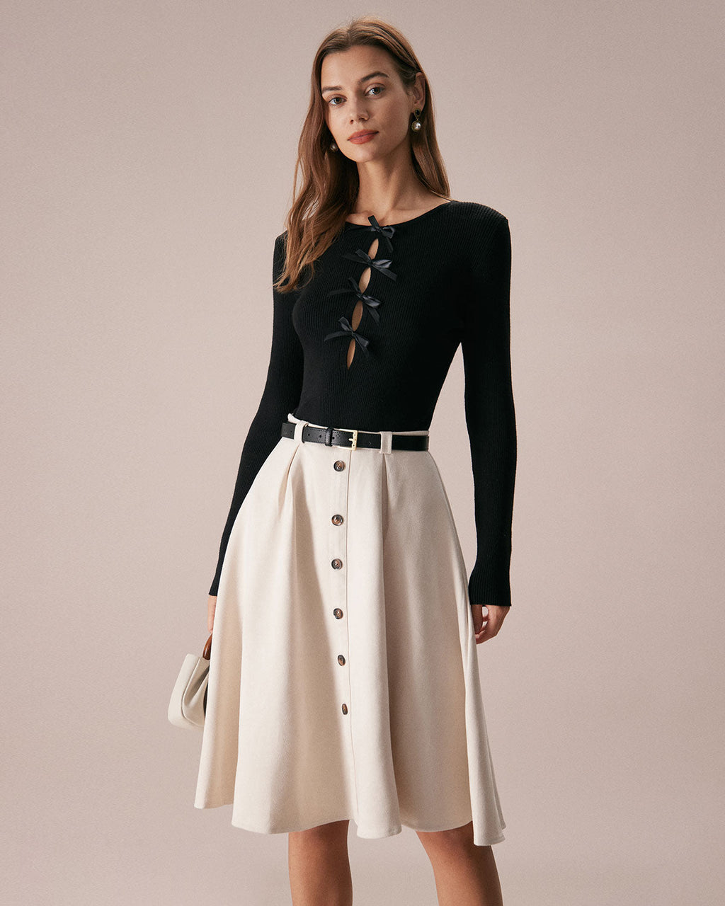 Μαύρο Πλεκτό Τοπ Με Γιακά Και Φιόγκο Μπροστά