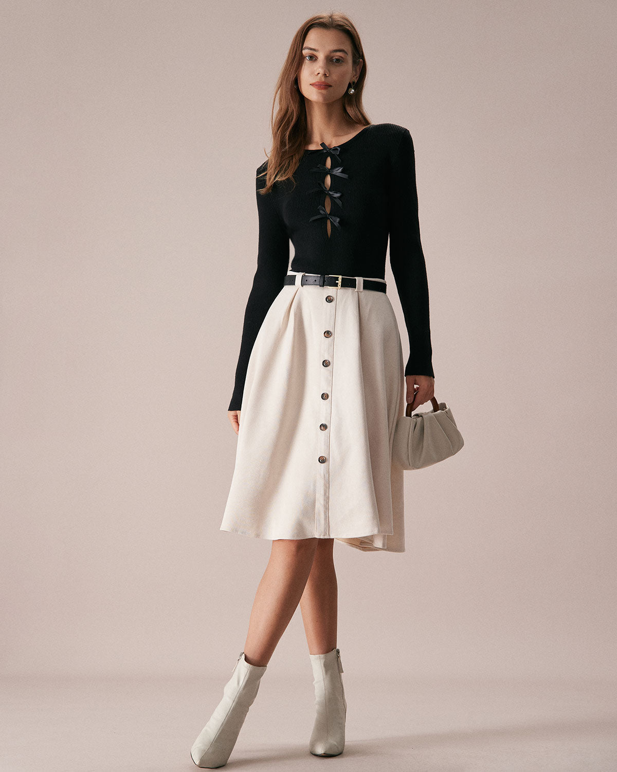 Μαύρο Πλεκτό Τοπ Με Γιακά Και Φιόγκο Μπροστά