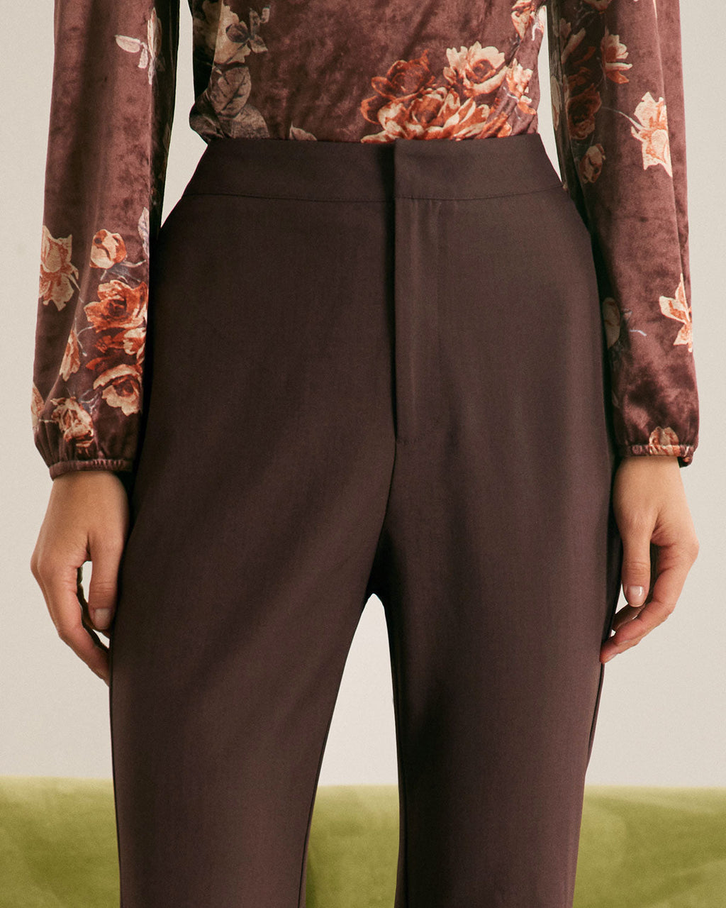 Καφέ Παντελόνι Με Ψηλή Μέση Και Φερμουάρ