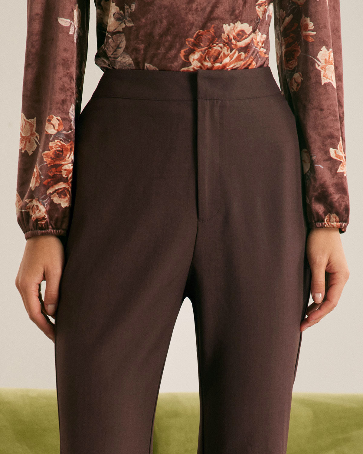 Καφέ Παντελόνι Με Ψηλή Μέση Και Φερμουάρ