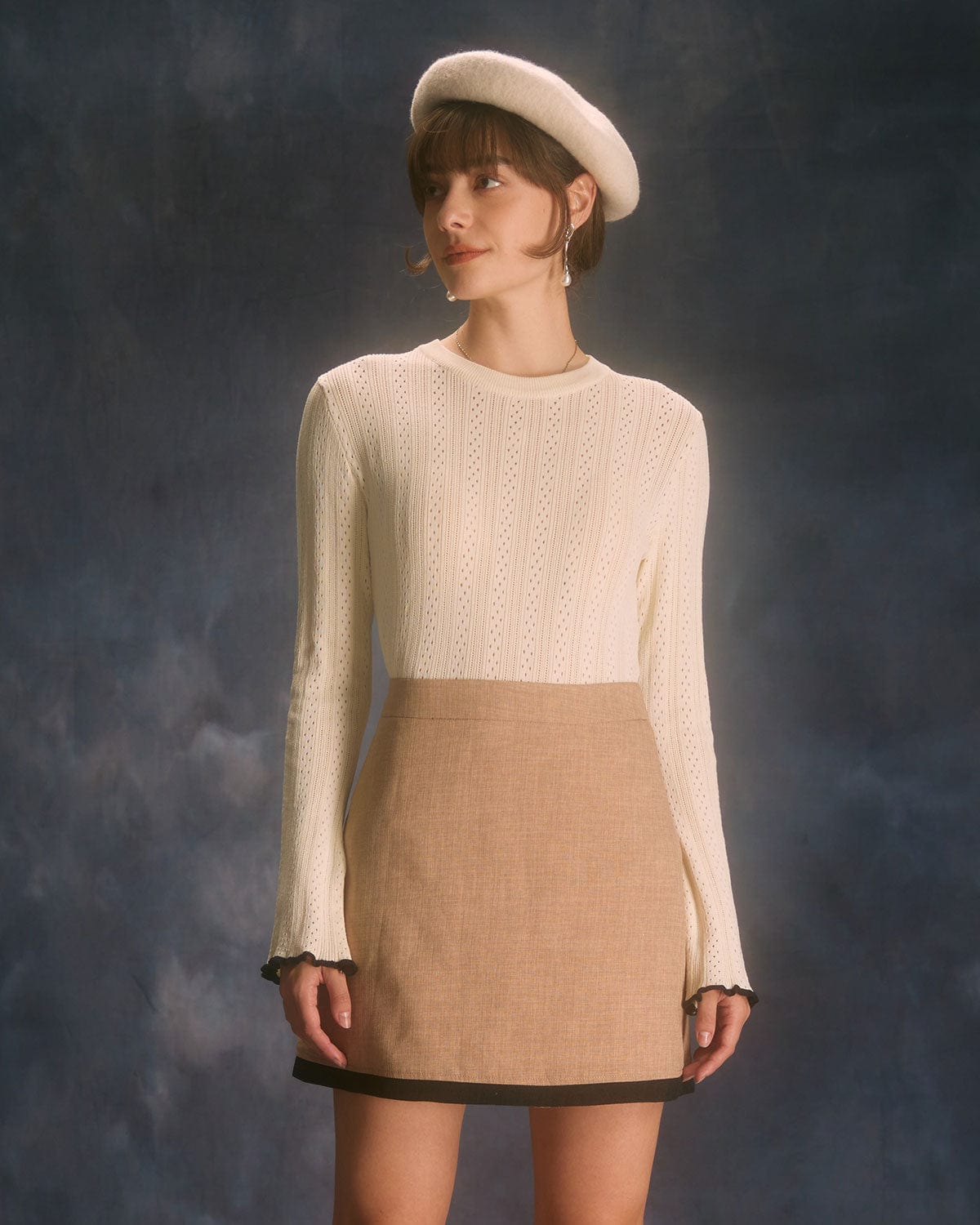 Πλεκτό Τοπ Με Λεπτομέρειες Και Pointelle Σε Μπεζ Χρώμα