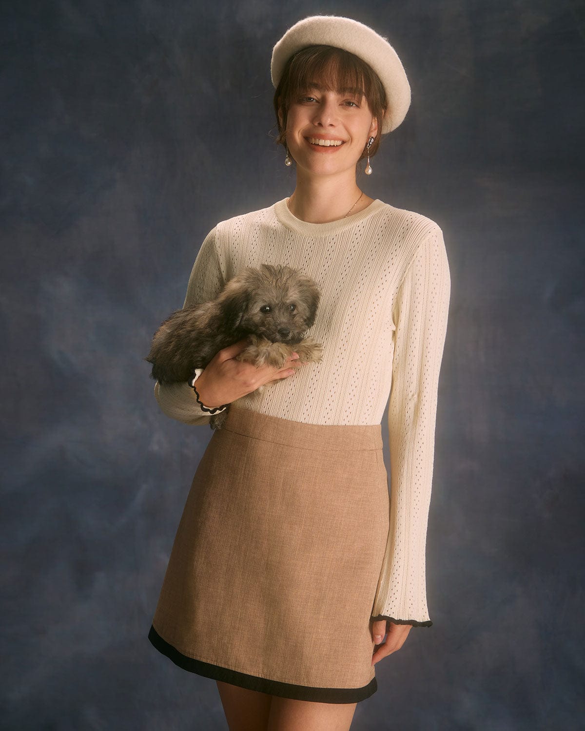 Πλεκτό Τοπ Με Λεπτομέρειες Και Pointelle Σε Μπεζ Χρώμα