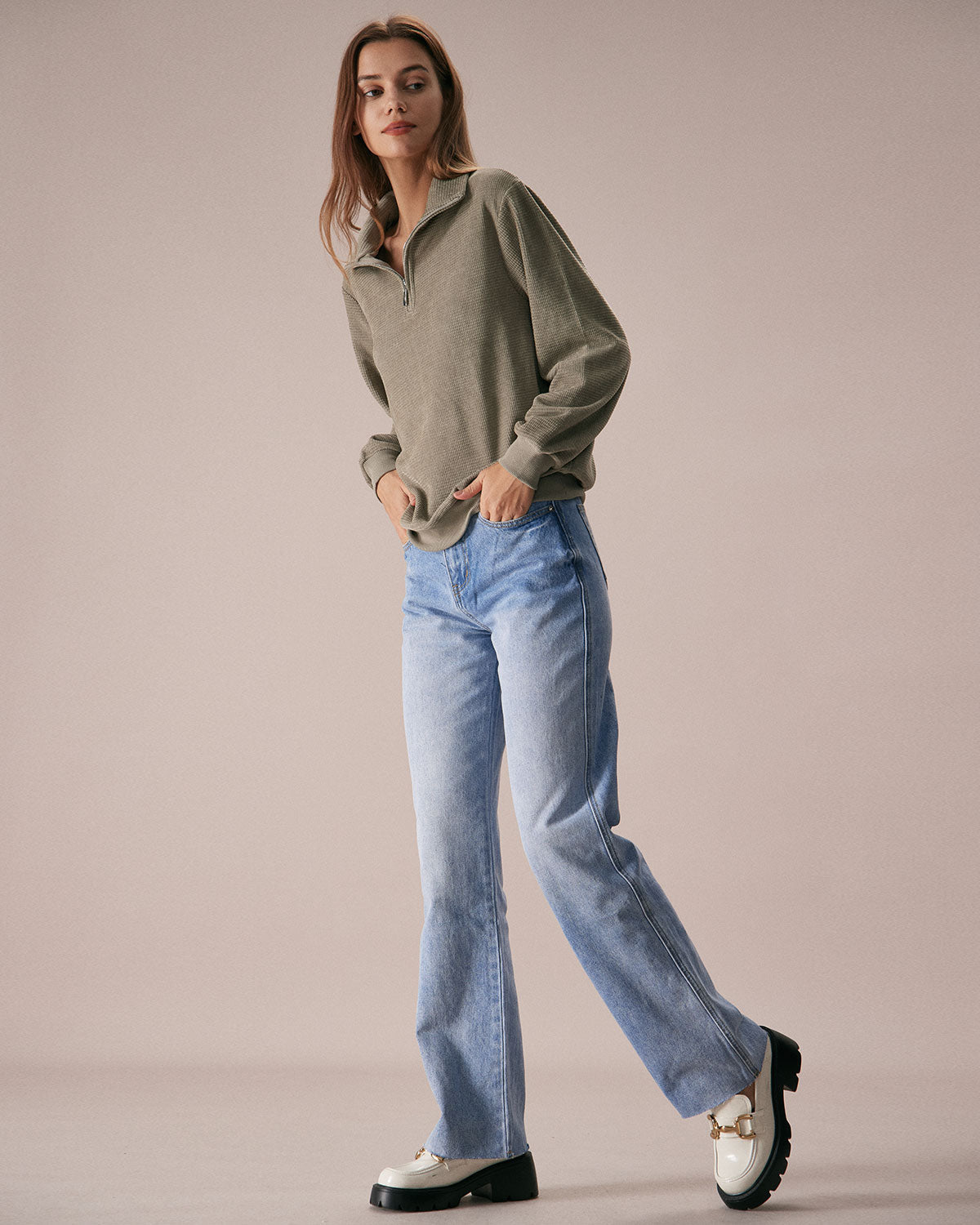 Πράσινο Φούτερ Με Φερμουάρ Και Ανοιχτούς Ώμους