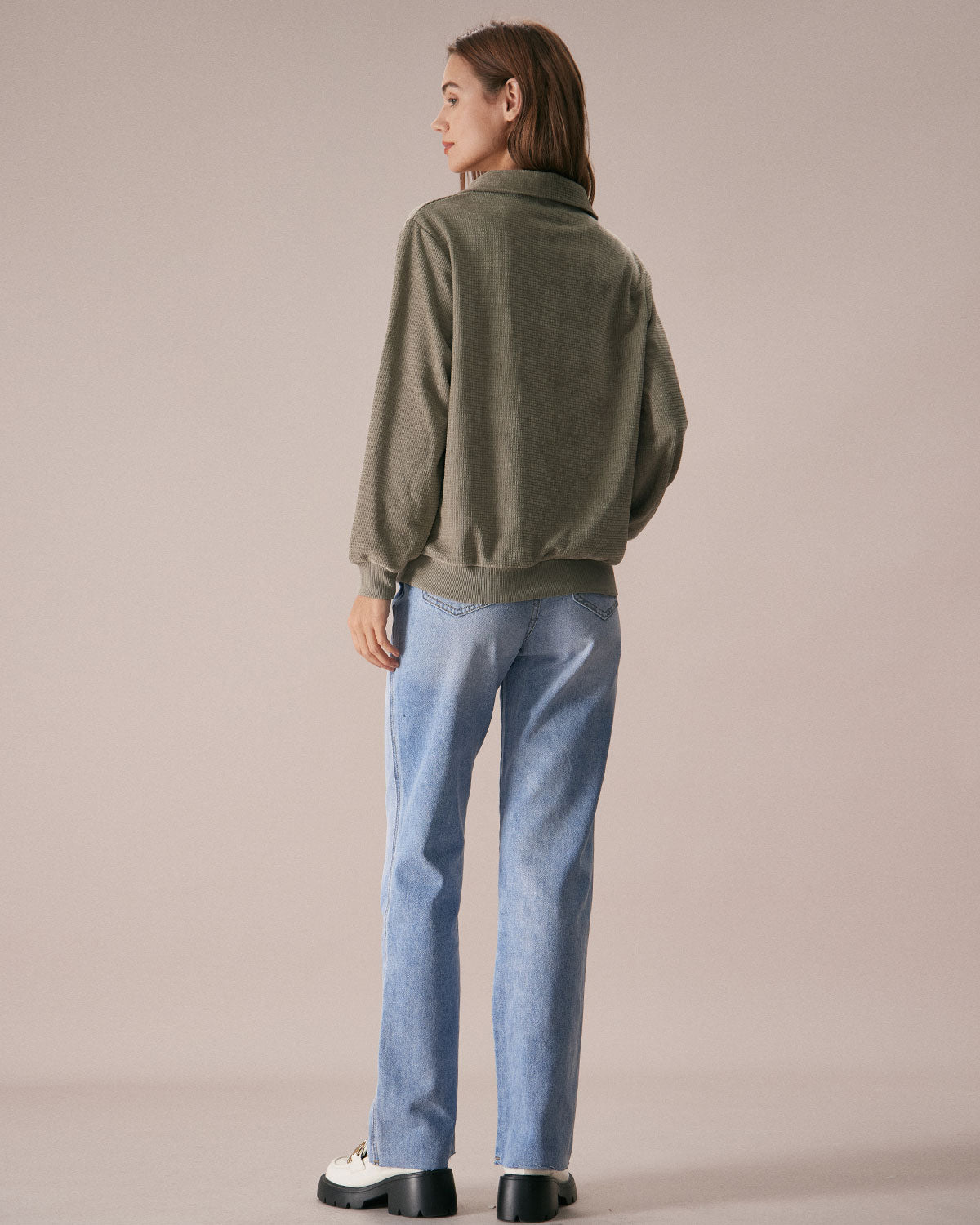 Πράσινο Φούτερ Με Φερμουάρ Και Ανοιχτούς Ώμους