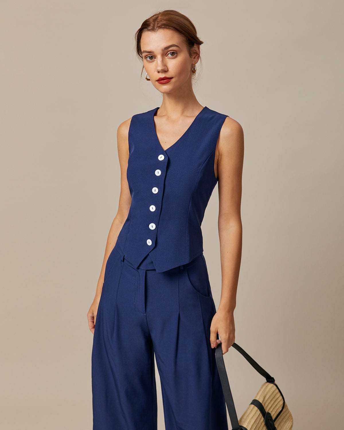 Παντελόνι Με Τσέπες Και Ψηλή Μέση Σε Μπλε Σκούρο Χρώμα