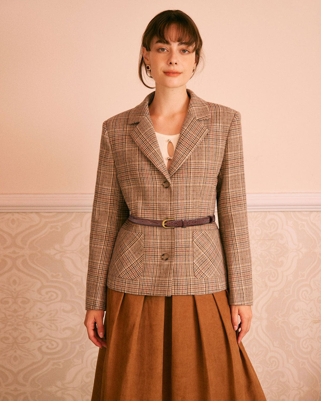 Καφέ Γιακάς Με Καρό, Μονόπετο Σακάκι