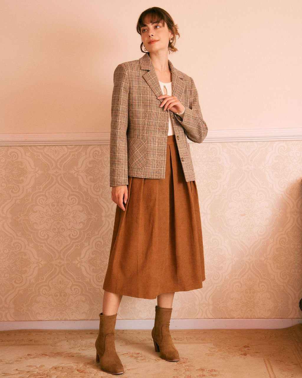 Καφέ Γιακάς Με Καρό, Μονόπετο Σακάκι