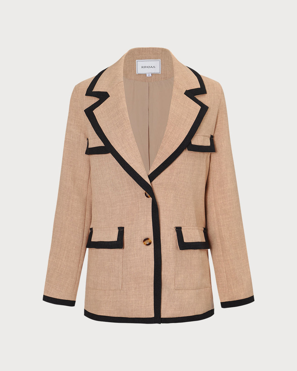 Χακί Σακάκι Με Ρίγες Και Κουμπιά Σε Αντίθεση Με Γιακά