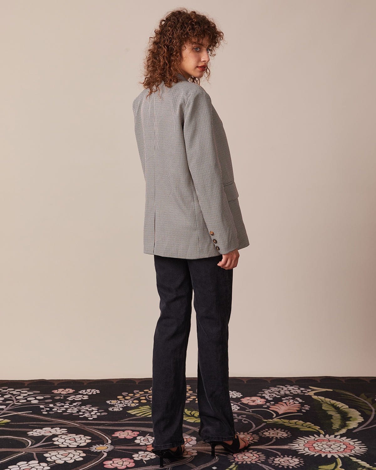 Καφέ Σακάκι Με Κουμπιά Houndstooth Με Πέτο