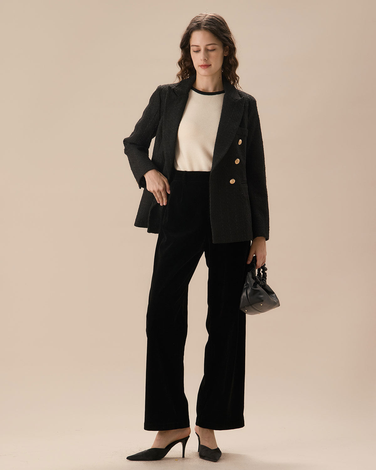 Μαύρο Παντελόνι Με Ψηλή Μέση Και Πλισέ Φούξια