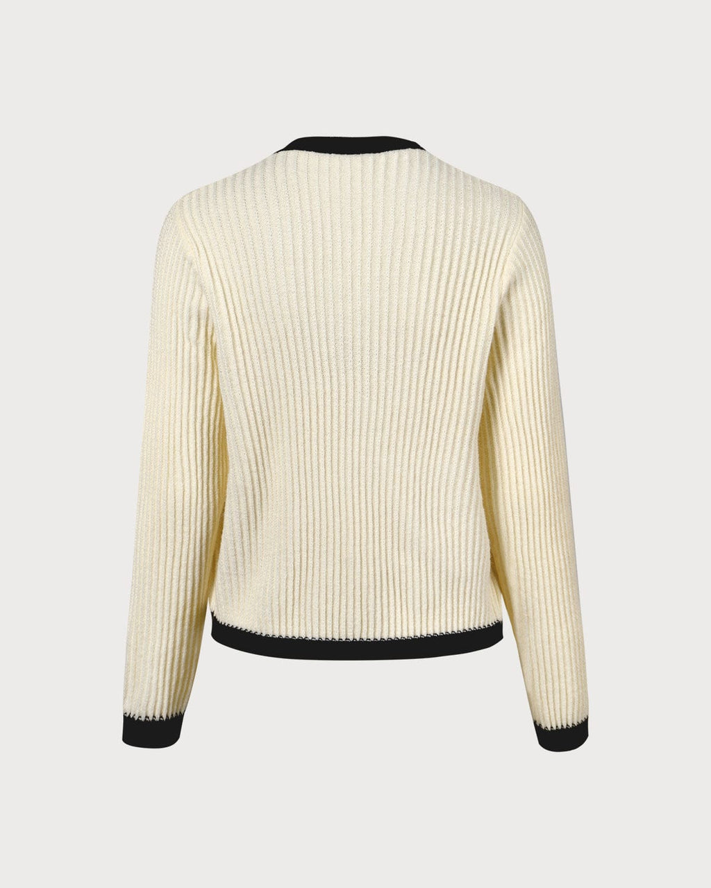 Μπεζ Ριγέ Ζακέτα Με Στρογγυλή Λαιμόκοψη Και Αντίθεση