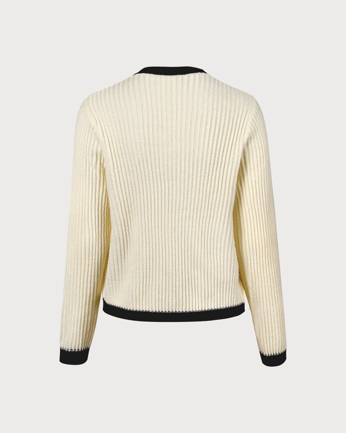 Μπεζ Ριγέ Ζακέτα Με Στρογγυλή Λαιμόκοψη Και Αντίθεση