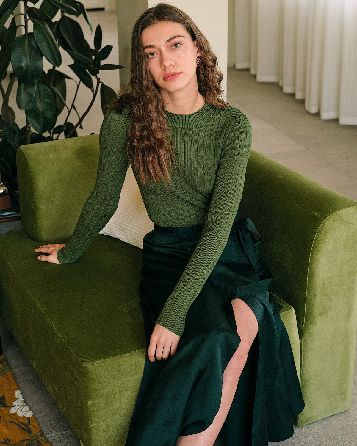 Πλεκτό Πουλόβερ Με Στρογγυλή Λαιμόκοψη Και Ριμπ Ύφανση