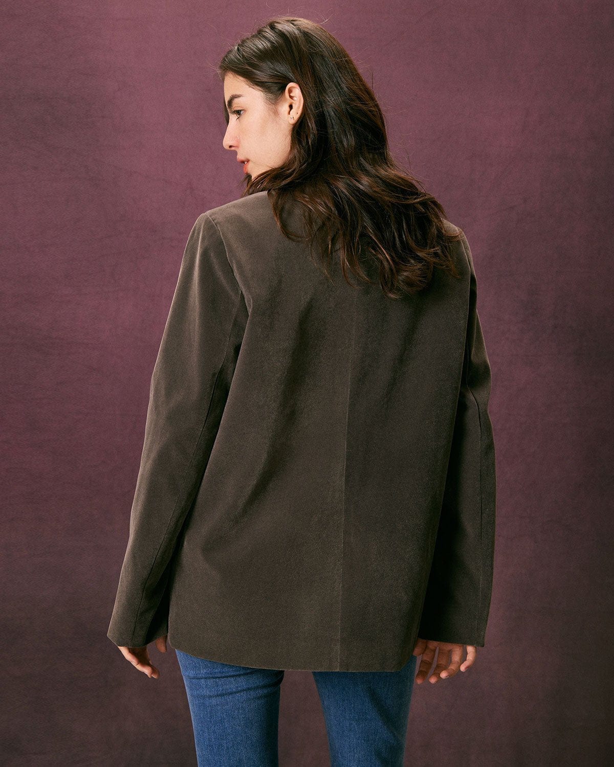 Χακί Βελούδινο Σακάκι Με Ένα Κουμπί