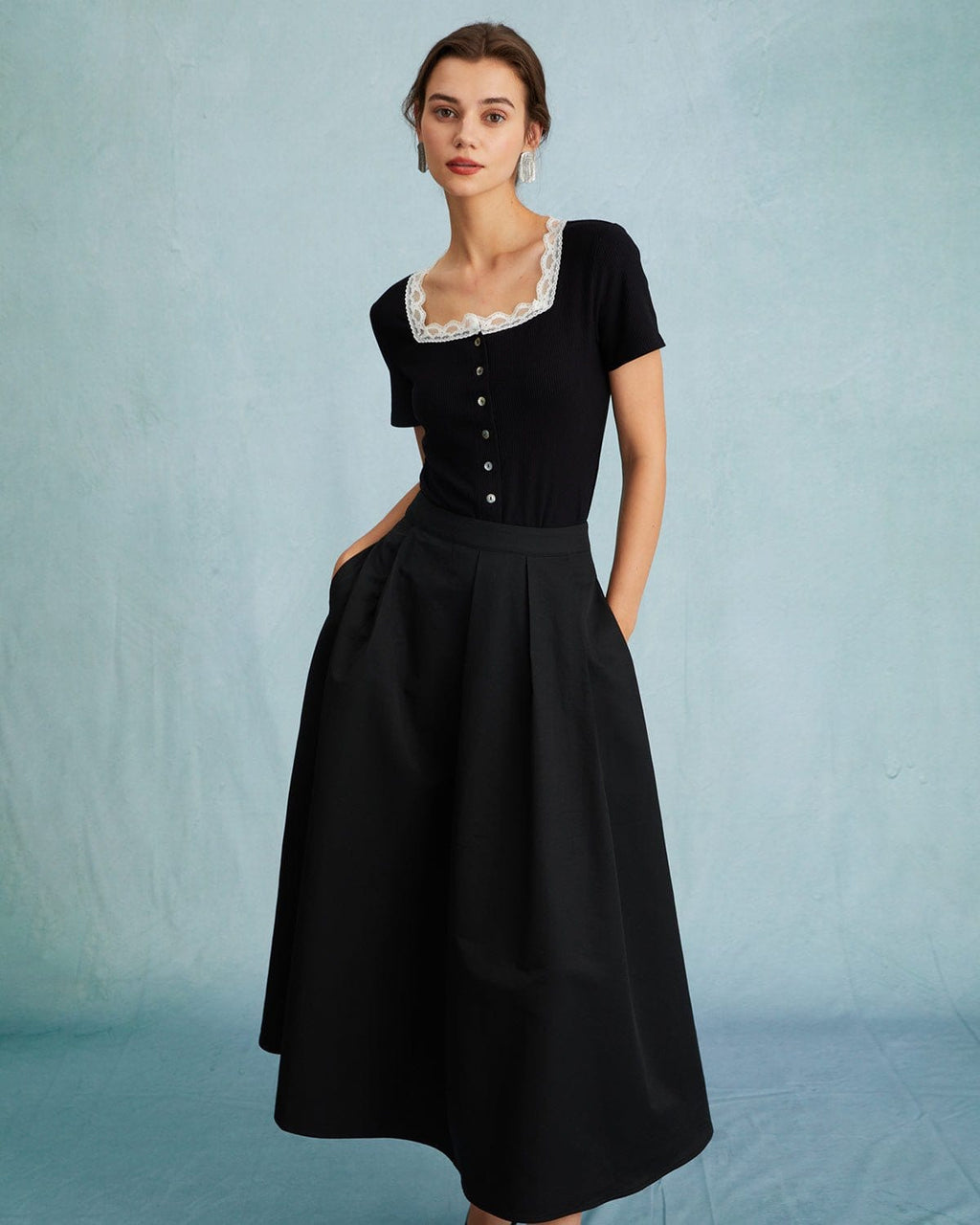 Μαύρη Ψηλόμεση Πλισέ Μίντι Φούστα