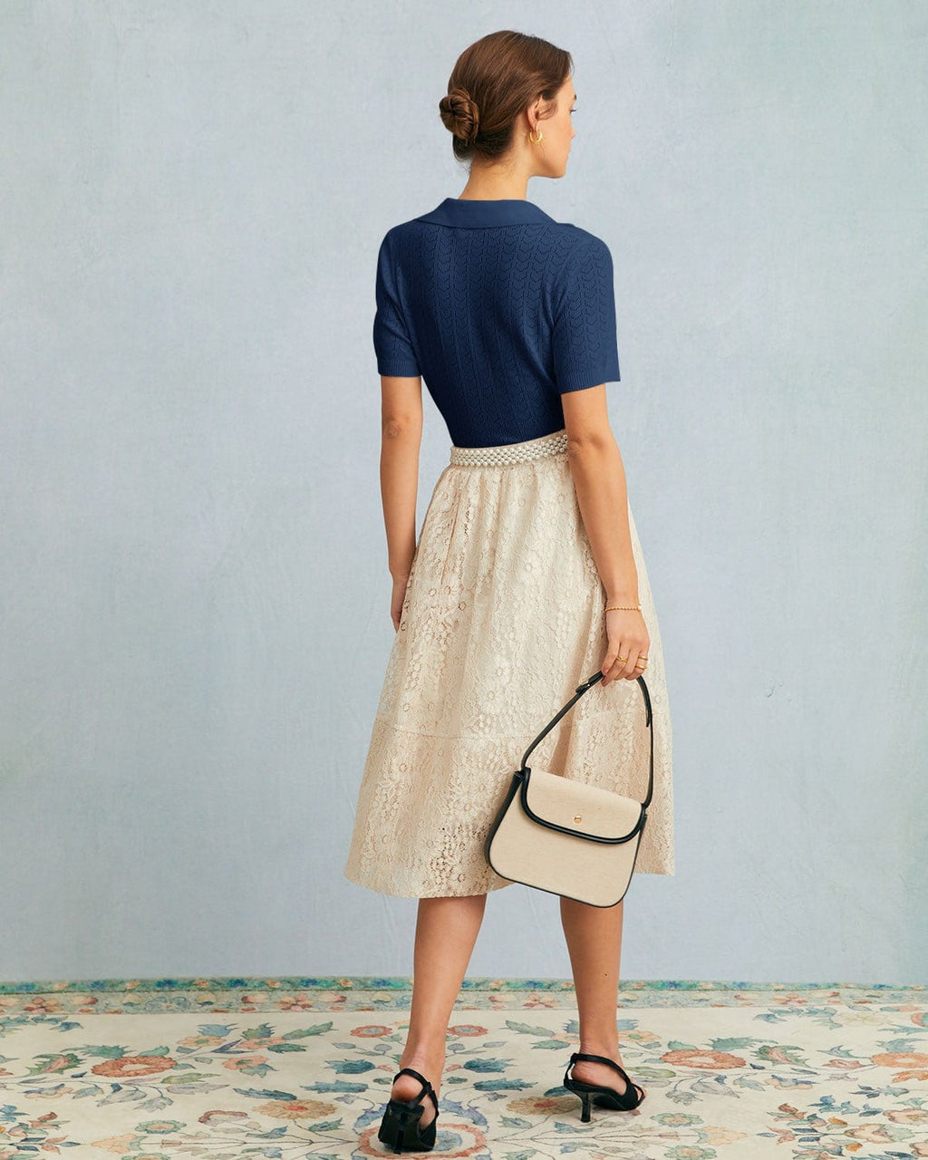 Πλεκτό Τοπ Με Γιακά Και Τελείωμα Σε Μπλε Σκούρο Χρώμα