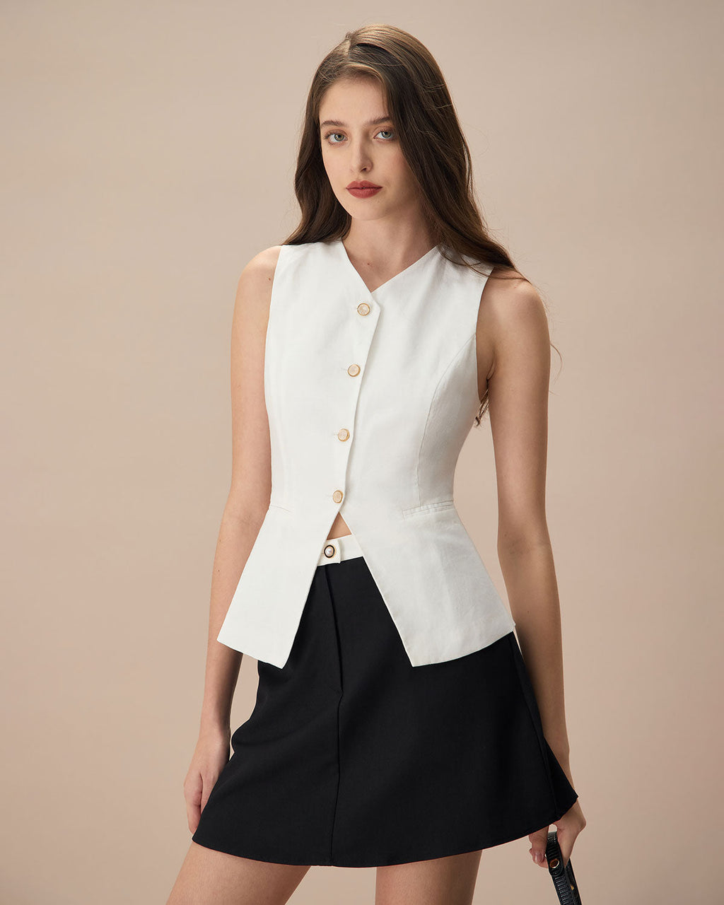 Λευκό Μονόπετο Βαμβακερό Γιλέκο