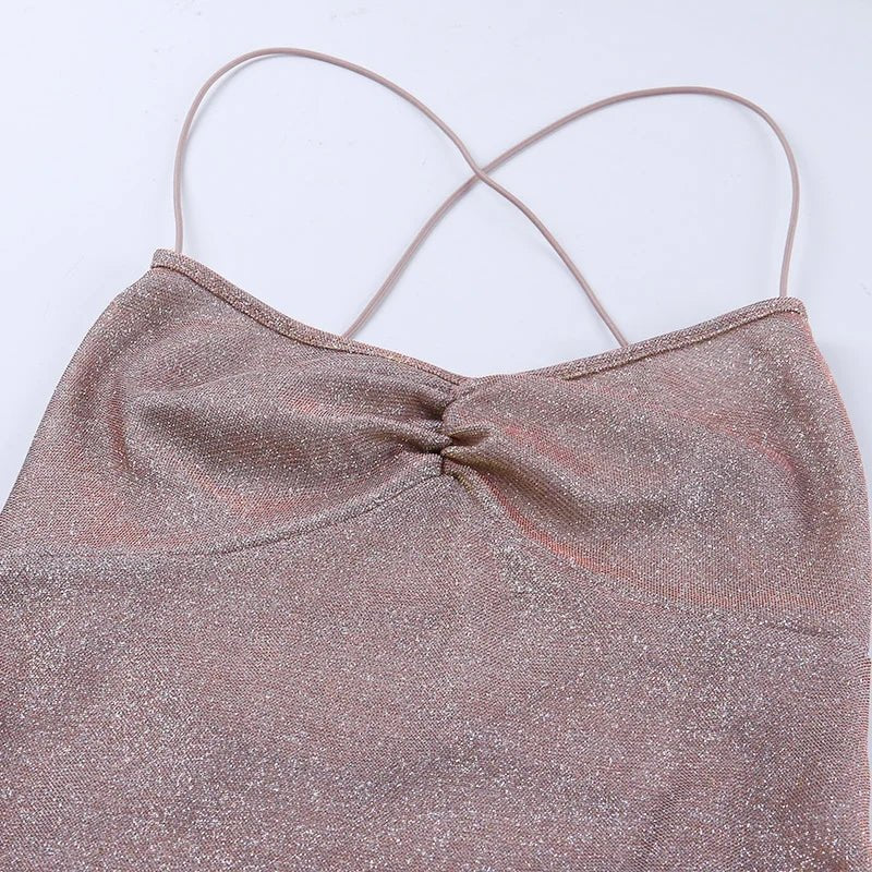 Μίνι Φόρεμα Celine Με Γκλίτερ Και Λουράκια Από Σχοινί