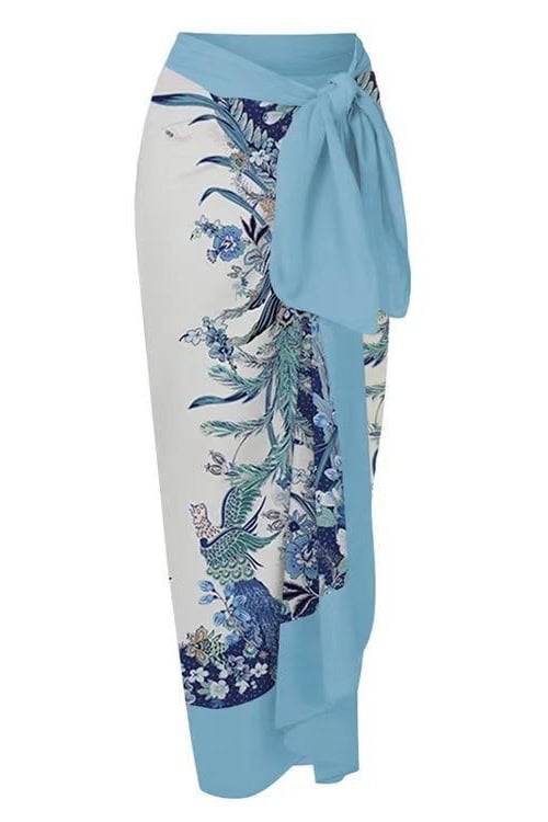 Μπλε Μαγιό Παρεό Με Φλοράλ Σχέδια