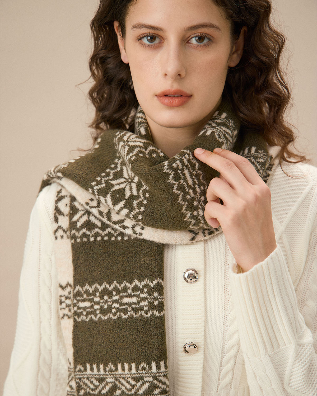 Πράσινο Μάλλινο Σάλι Με Λουλούδια