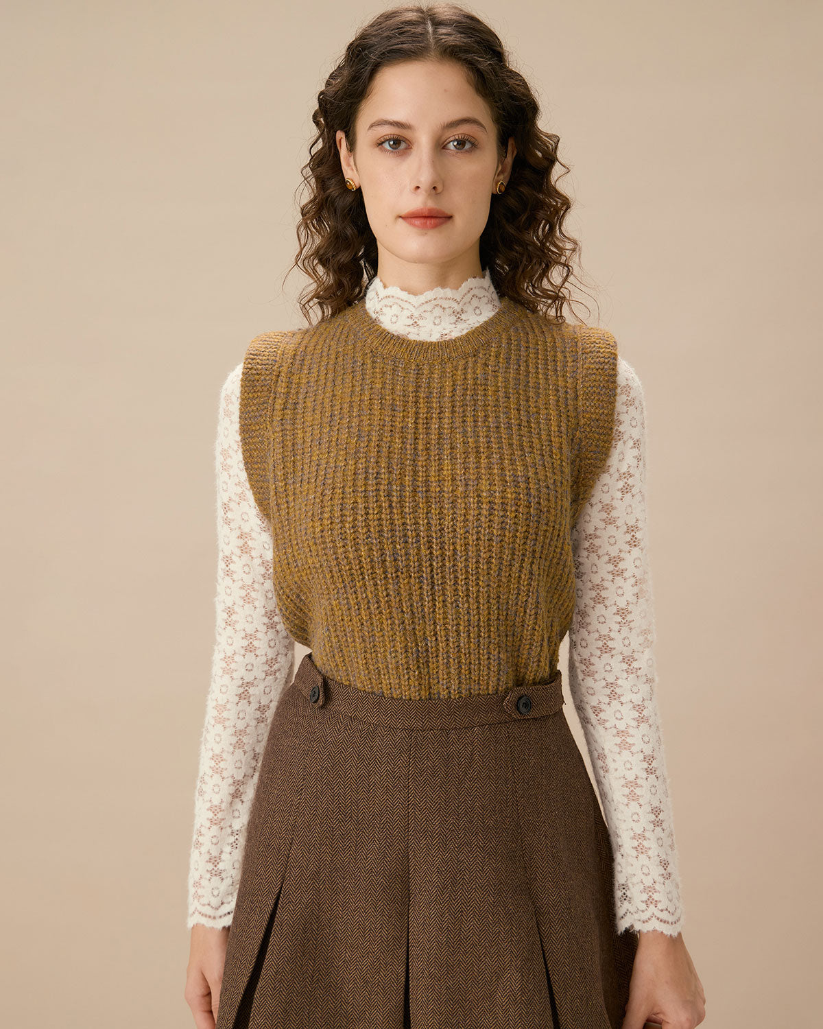 Πλεκτό Γιλέκο Με Στρογγυλή Λαιμόκοψη