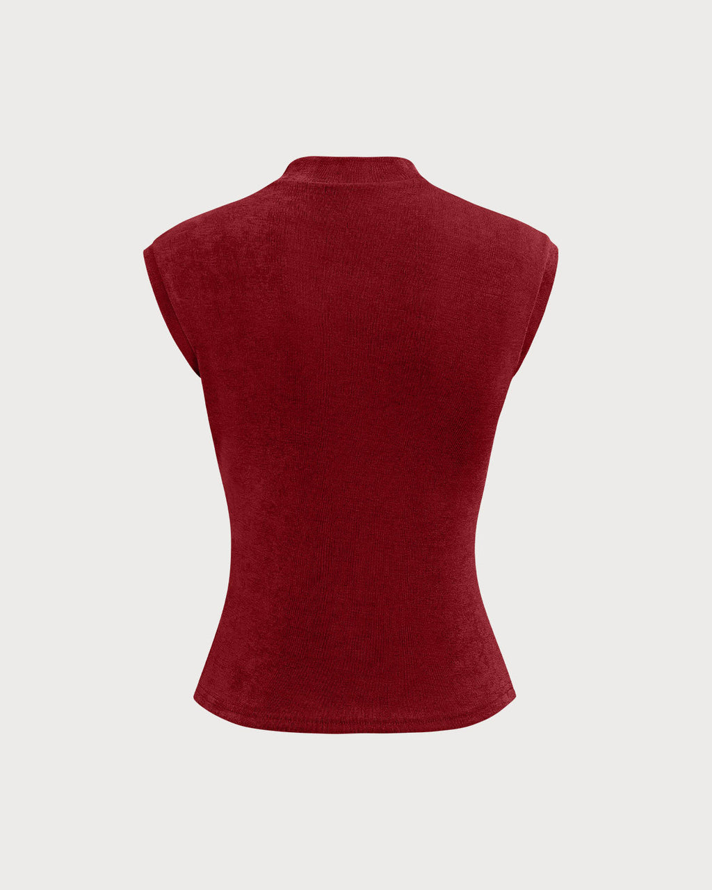 Μπορντό Πλεκτό Τοπ Με Ζιβάγκο Και Αμάνικο Γιακά