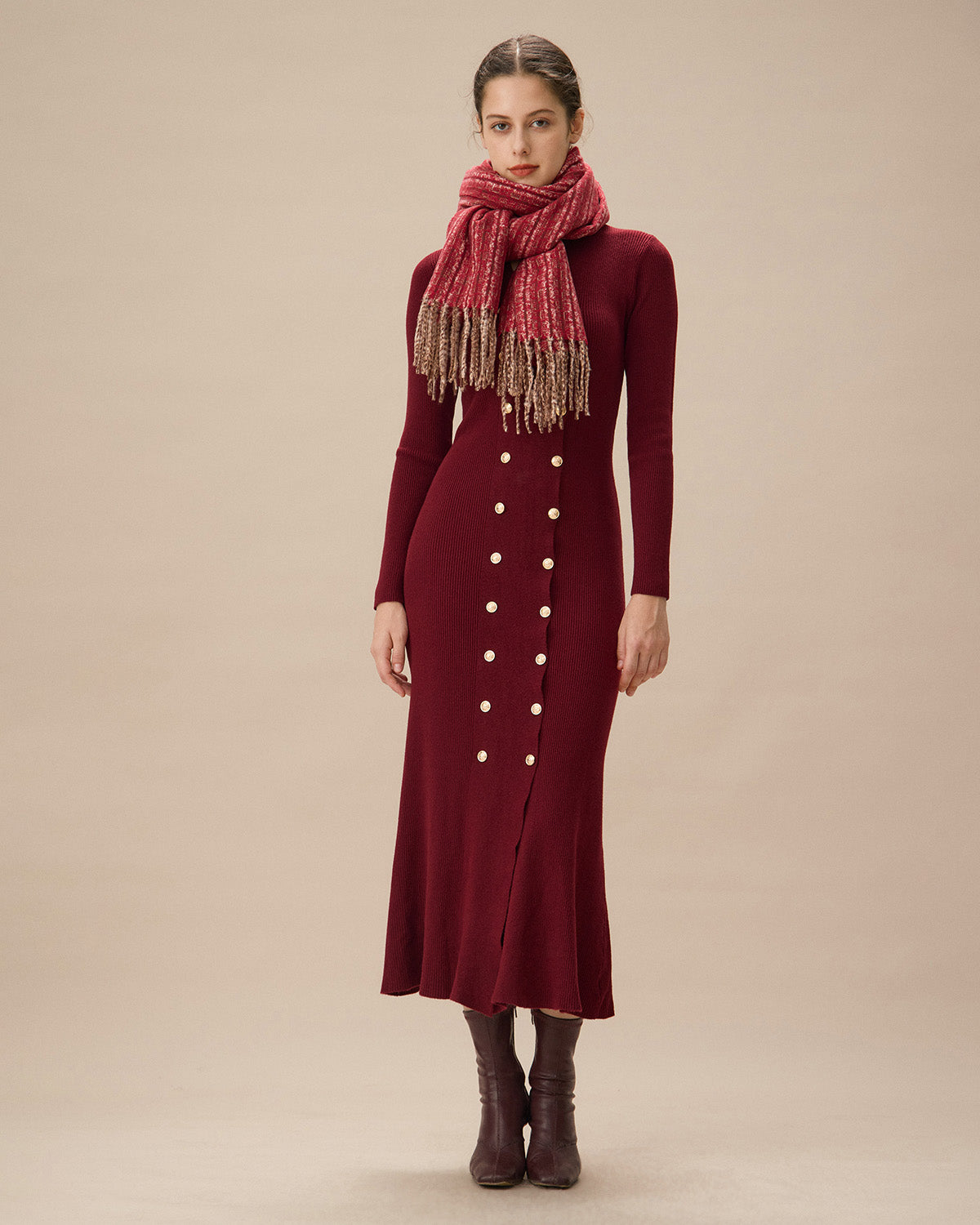 Κόκκινο Πλεκτό Σάλι Με Φούντα