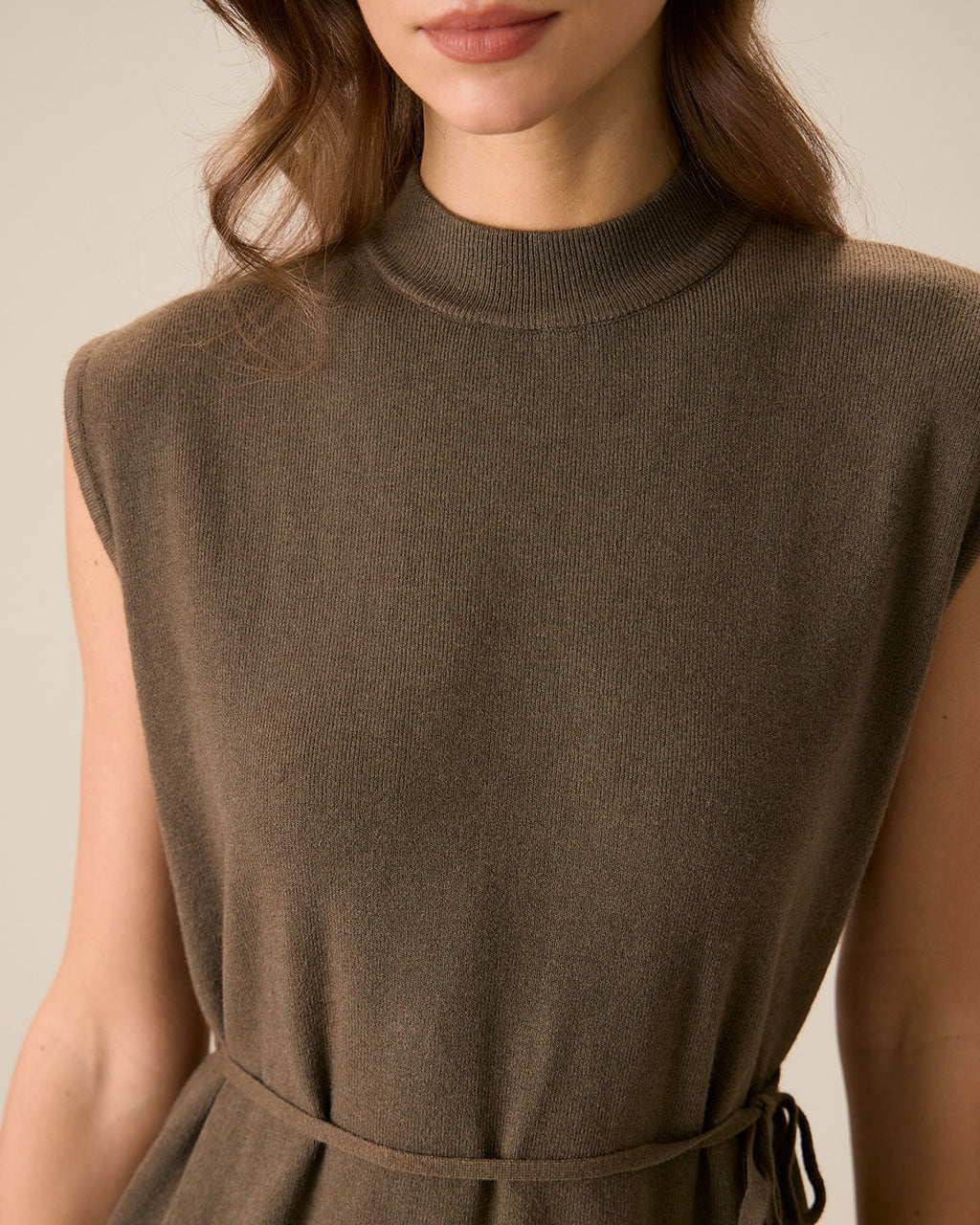 Φόρεμα-Πουλόβερ Με Καφέ Ριμπ Ύφανση