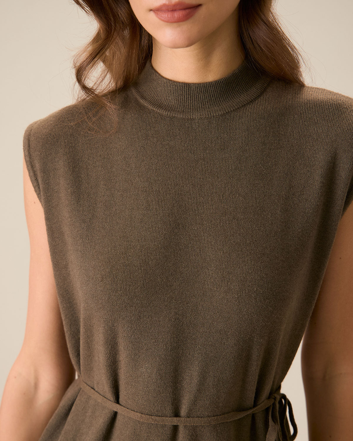 Φόρεμα-Πουλόβερ Με Καφέ Ριμπ Ύφανση