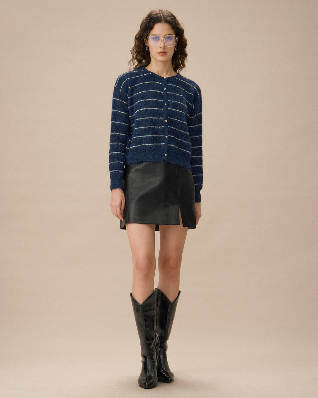 Μπλε Ριγέ Ζακέτα Με Έξω Ώμους