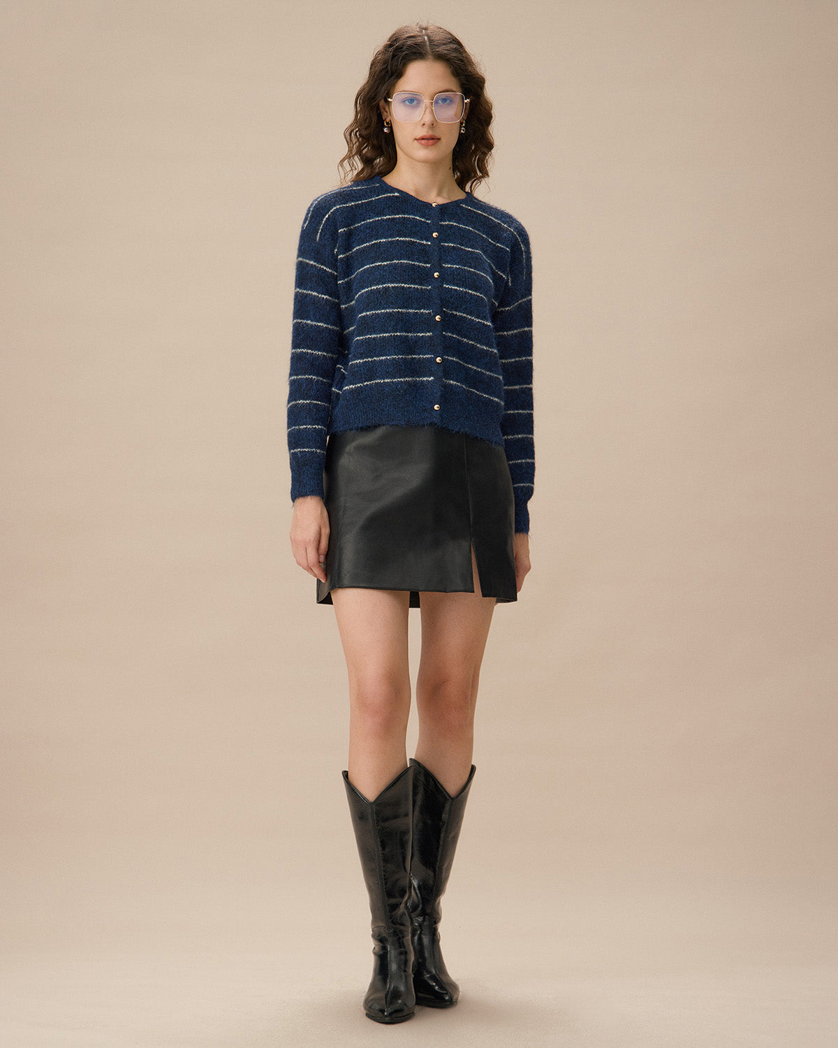 Μπλε Ριγέ Ζακέτα Με Έξω Ώμους