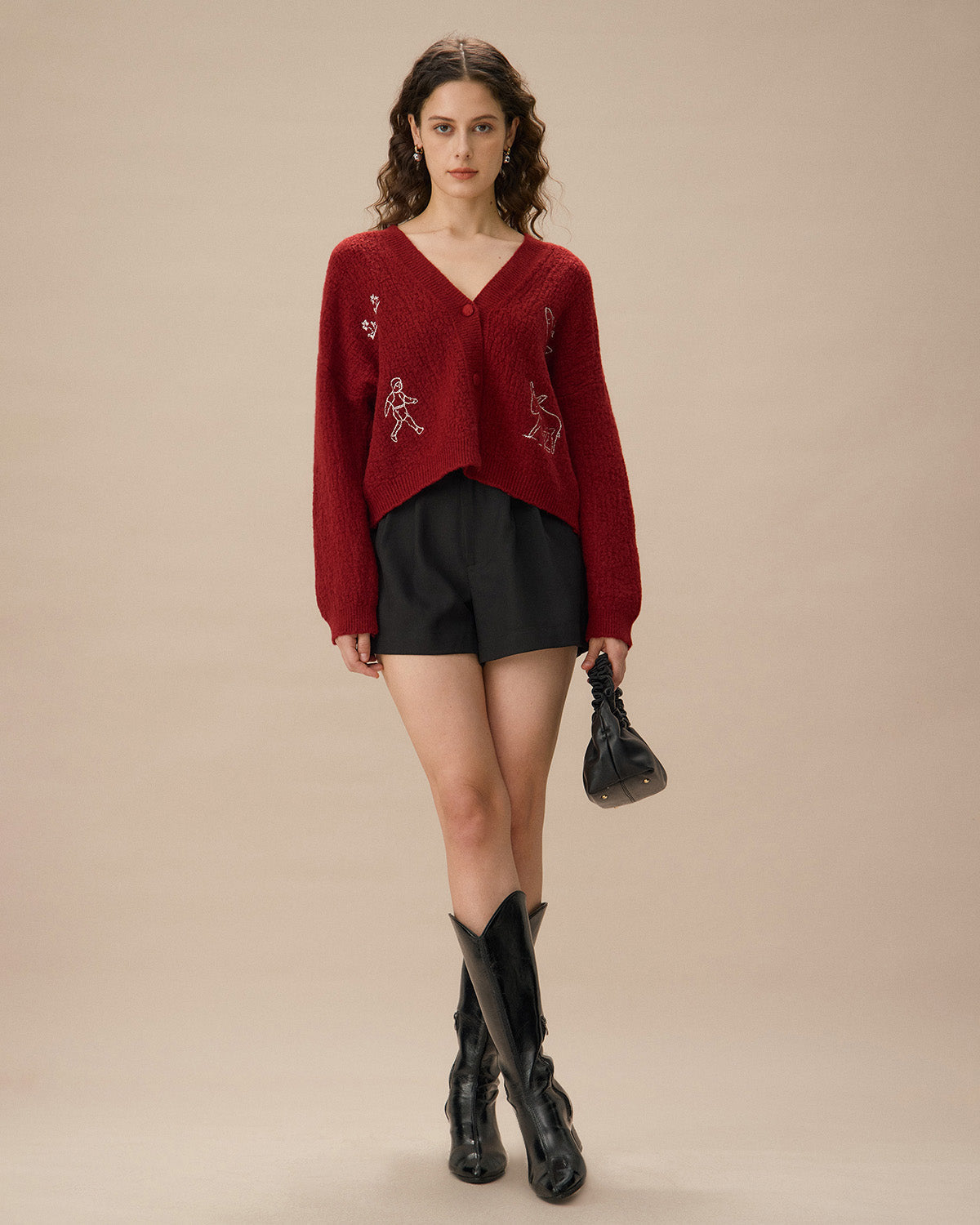 Κόκκινη Ζακέτα Με Κουμπιά Και Λαιμόκοψη V, Έξω Από Τους Ώμους