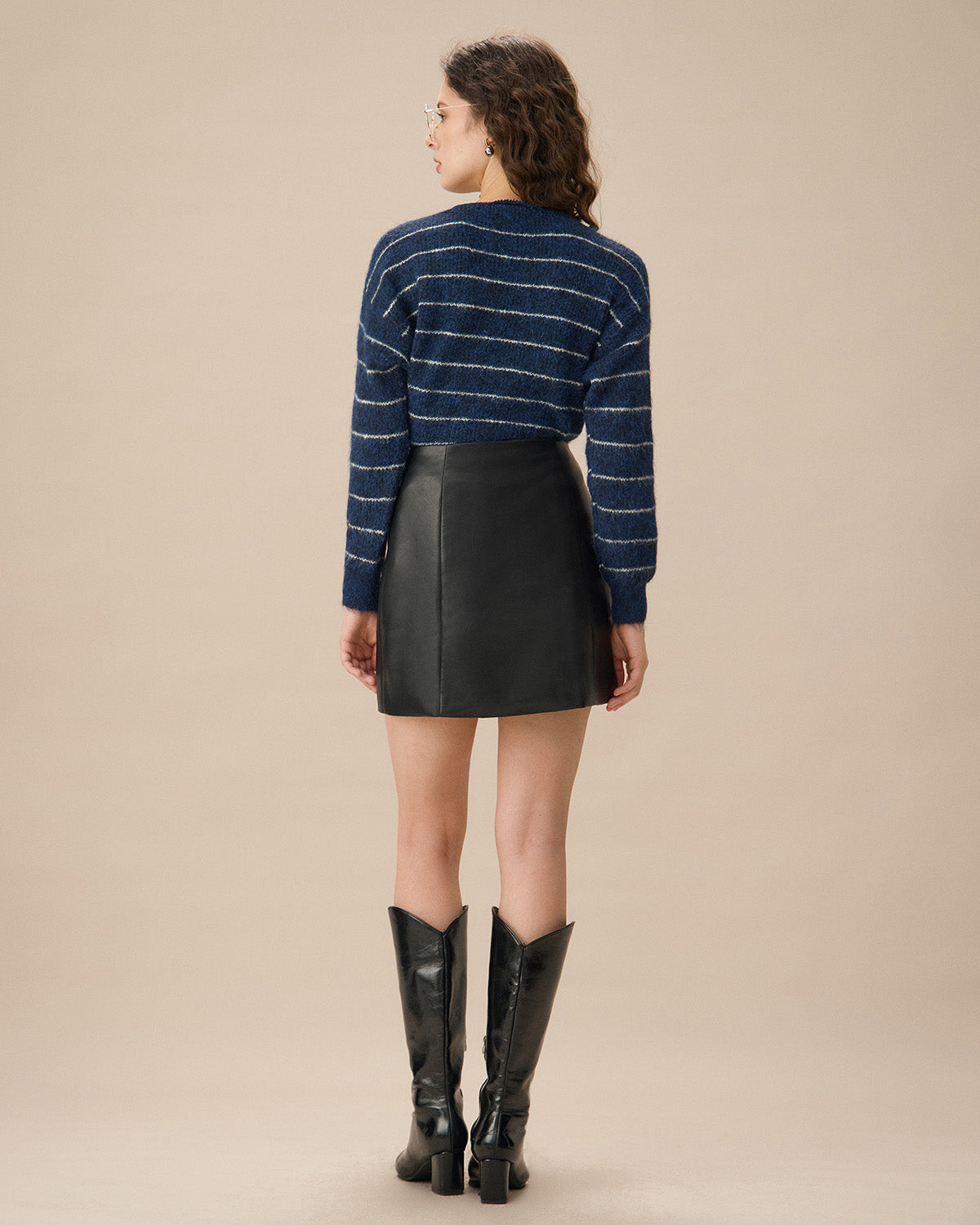 Μπλε Ριγέ Ζακέτα Με Έξω Ώμους