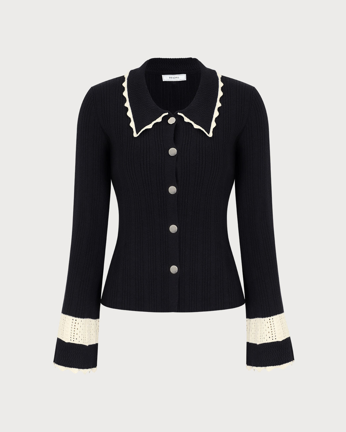 Μαύρη Ζακέτα Με Ραβδώσεις Και Ένθετα Με Κουμπιά