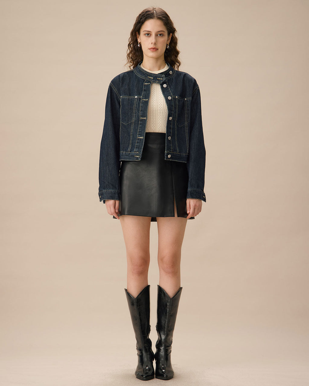 Μπλε Τζιν Μπουφάν Με Ένα Κουμπί Και Τσέπες