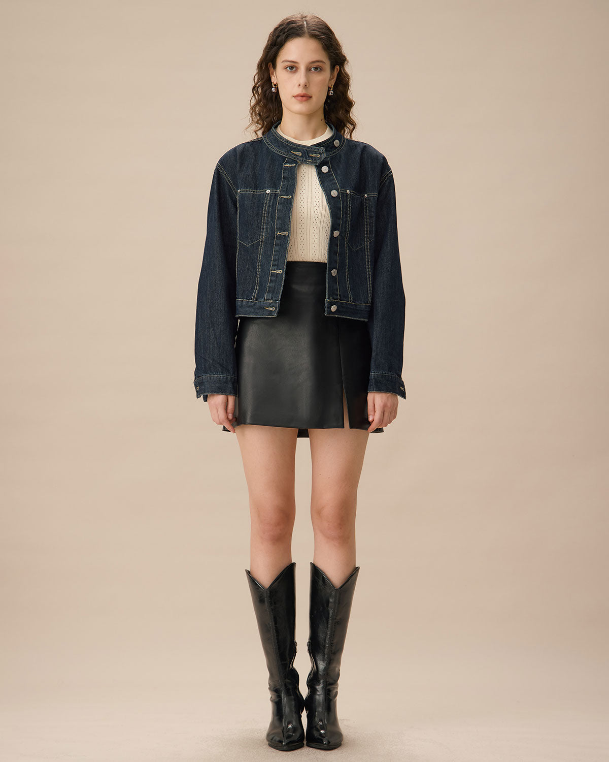 Μπλε Τζιν Μπουφάν Με Ένα Κουμπί Και Τσέπες