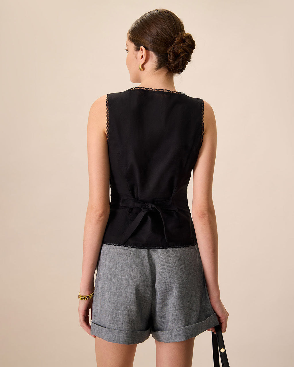 Μαύρο Γιλέκο Με Λαιμόκοψη Από Βαμβάκι Και Λινό