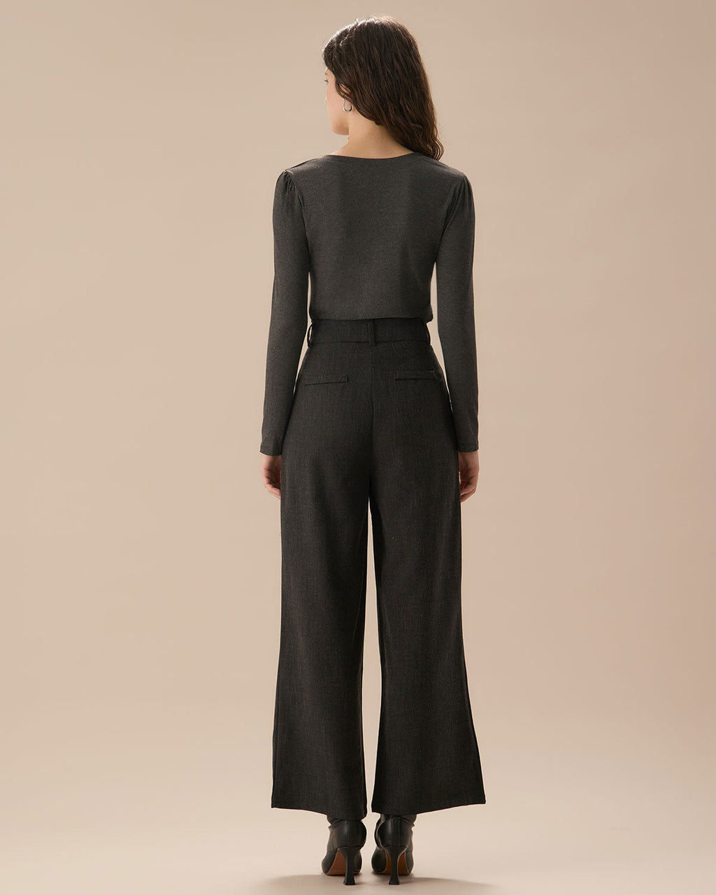 Γκρι Πλισέ Ίσιο Παντελόνι Με Φαρδιά Μπατζάκια