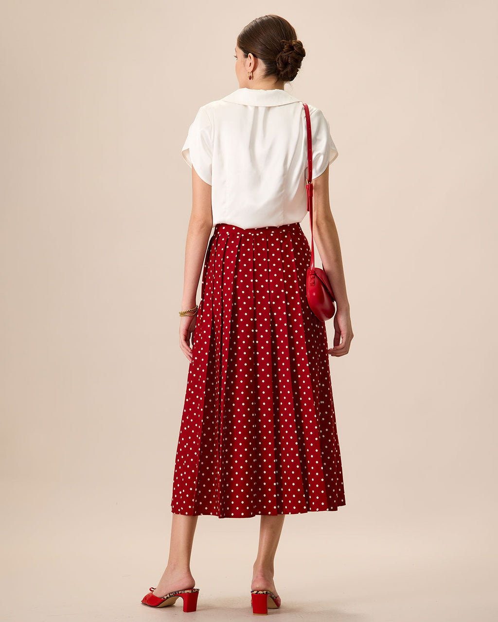 Κόκκινη Ψηλόμεση Φούστα Midi Με Πουά