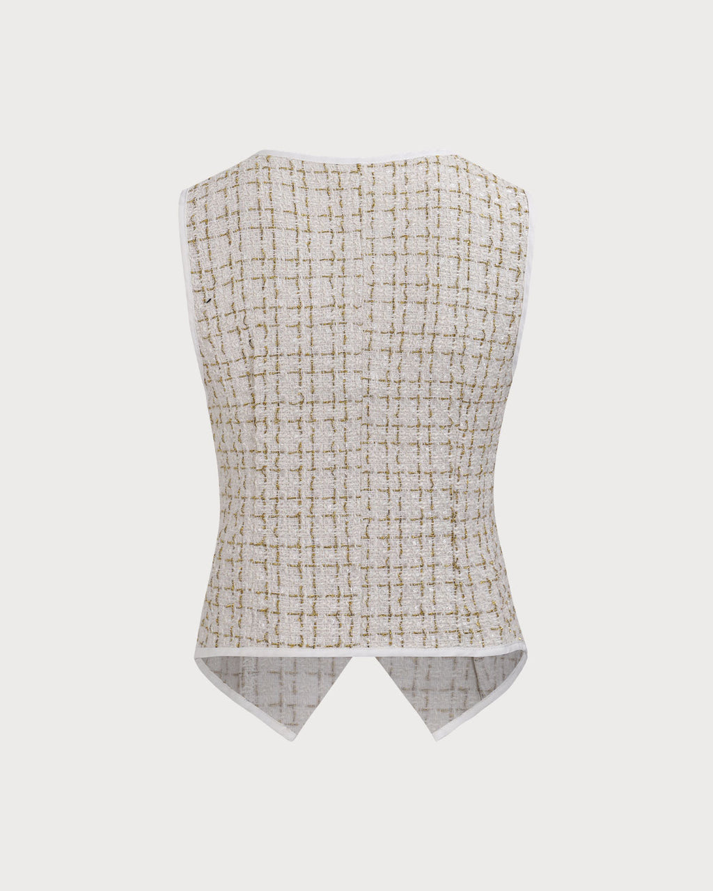 Μπεζ Γιλέκο Από Τουίντ Με V Λαιμόκοψη Και Κουμπιά