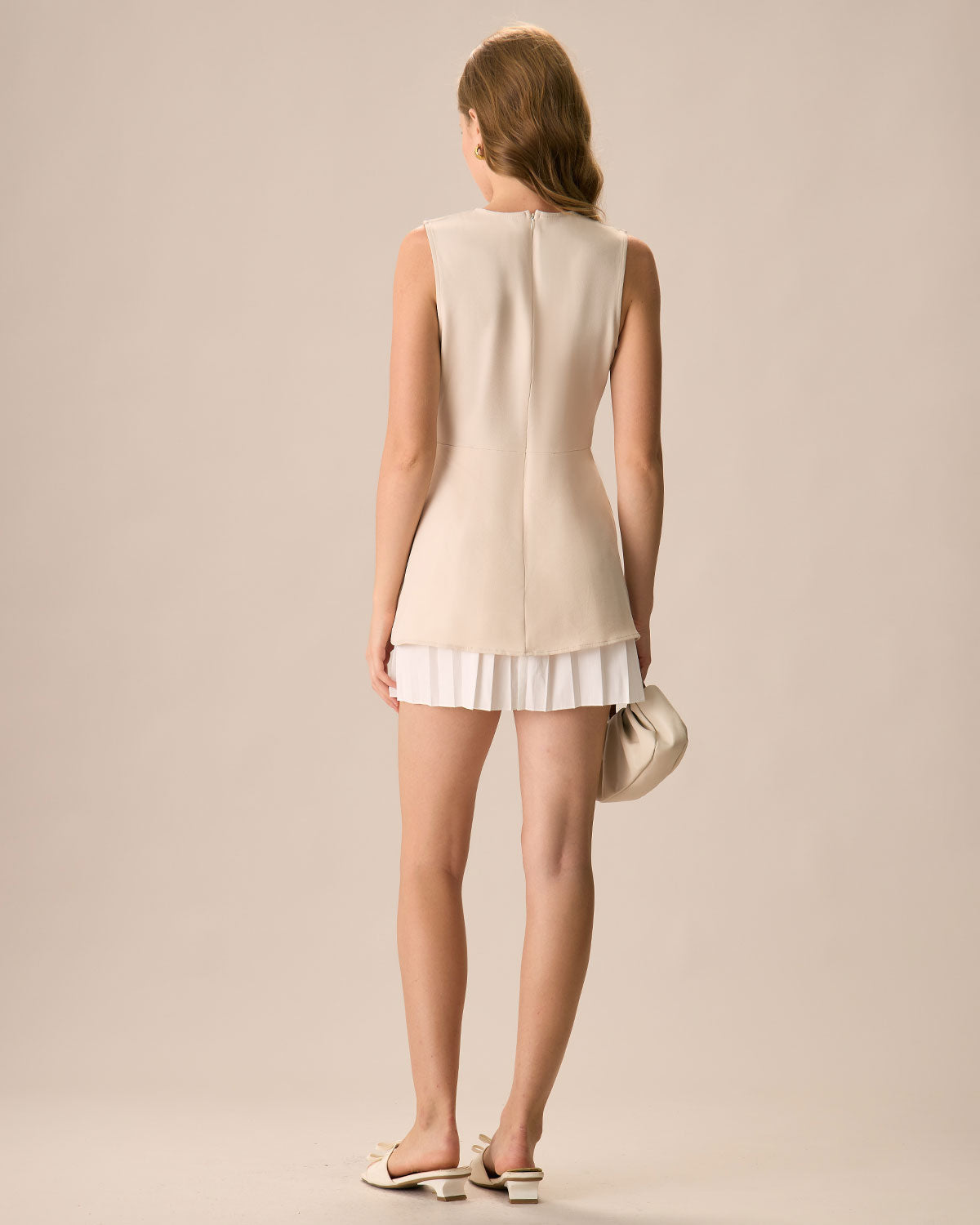 Μίνι Φόρεμα Με Πλισέ Βελονιά Σε Χρώμα Βερίκοκου